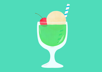 緑のクリームソーダのイラスト