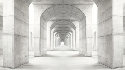 A monolithic concrete archway corridor.