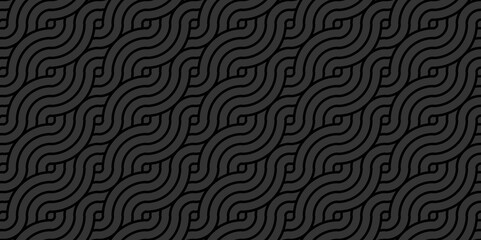 Obraz premium Minimal vector Overlapping Pattern Minimal diamond geometric waves spiral abstract fabric textile wave line. dark black seamless tile stripe geometric create overlap retro line pattern background.