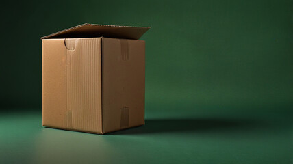 Brown Cardboard Box Isolated on Green Background