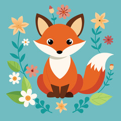  little fox surrounded by flowers