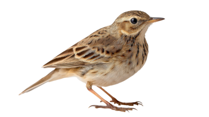 A detailed close-up of a sparrow perched and looking around. transparent background