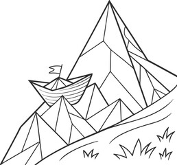 Origami paper boat vector illustration: A sailing ship icon on the sea, perfect for travel and cruise concepts
