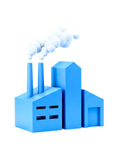 Fototapeta premium Stylized blue factory building with white smoke plumes on black background