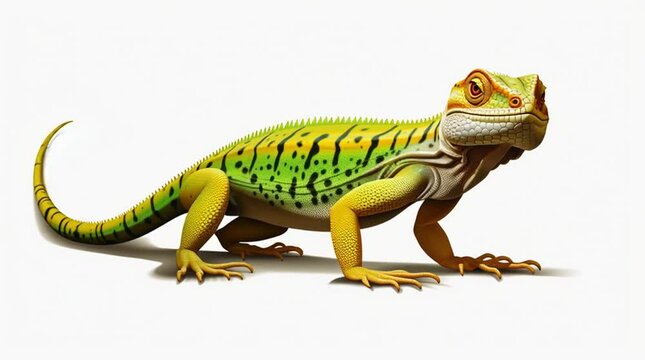 Wild hunting predator lizzard animal in motion with white transparent background for editing

