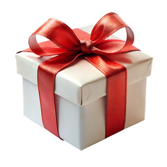 Obraz premium Elegant White Gift Box with Vibrant Red Ribbon; Festive, Luxurious, and Sophisticated Presentation.