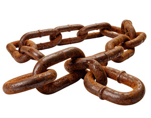 Fototapeta premium A heavy, rusted metal chain lying on a surface, symbolizing strength, confinement, industrial age, and the passage of time.