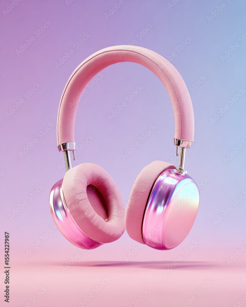 Poster premium spatial audio wireless headphones in pink metallic finish with modern padded design on gradi