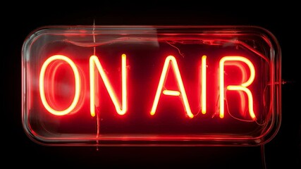 Neon on air sign glowing in dark studio background - Powered by Adobe