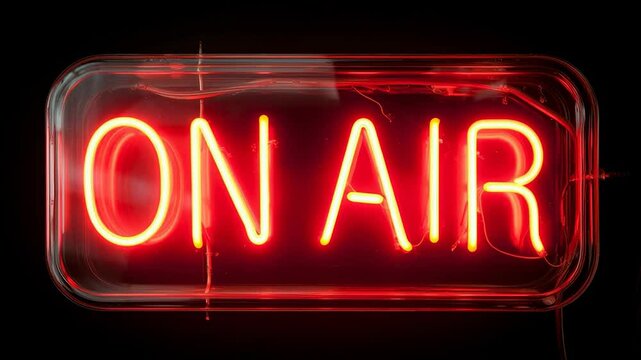 Neon on air sign glowing in dark studio background
