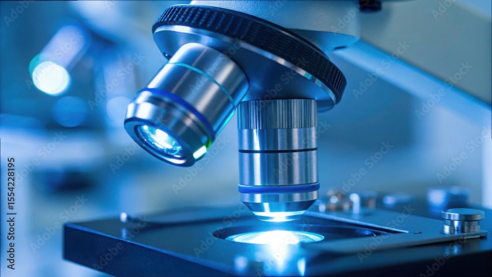 Poster high-tech microscope equipment with led lights for macro photography