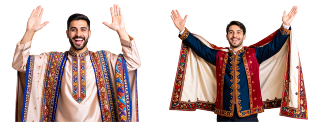 Joyful Portrait of Person in Colorful Traditional Attire Celebrating Cultural Heritage, Transparent Background PNG