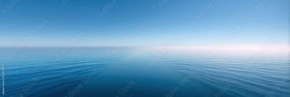 Aufkleber serene ocean calm with soft mist and hazy sky over endless saltwater horizon for mindfulness and wel