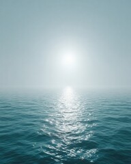 Obraz premium Saltwater Mist Over Calm Sea with Soft Horizon Lighting for Wellness and Travel Branding Emphasizing Mental Clarity and Expansive Peaceful Possibilities