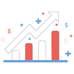 Flat Vector Chart With Upward Arrow and Bar Graph in Soft Gradient Colors in PNG on a Transparent Background, Featuring a Minimal Design Ideal for Business or Finance Themes
