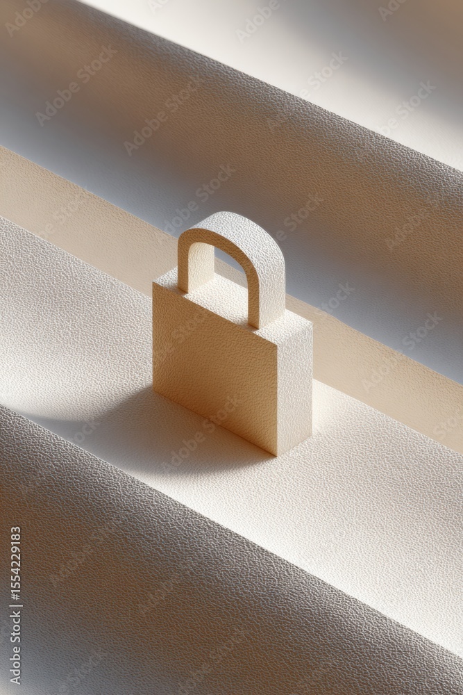 Aufkleber Minimalist textured padlock on neutral abstract background with soft shadows - modern security concept for tech branding and digital privacy