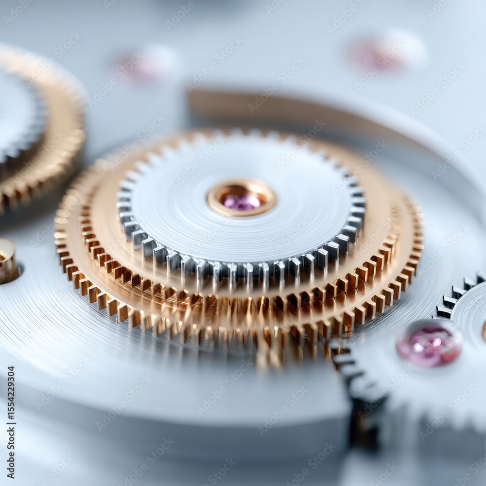 Aufkleber Quantum chip mechanical processor with intricate gold and silver gears inside metallic cylindrical structure for advanced technology and engineering marketing