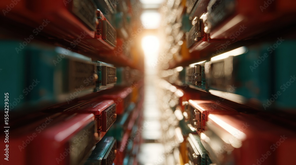 Fototapete Quantum Computing Hardware Cores Stored in High-Tech Rack for Scalable Infrastructure and Operational Efficiency in Advanced Tech Environments