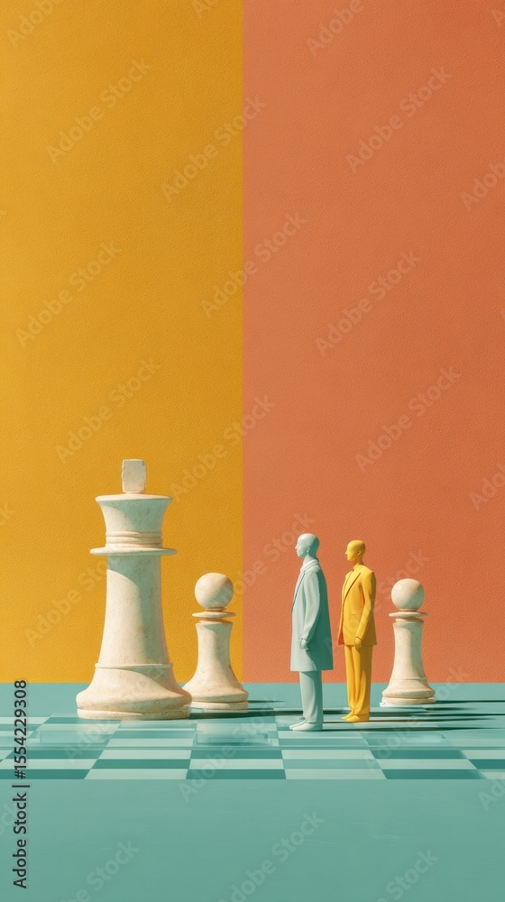 Poster Strategic Quantum Chessboard with King and Pawns Representing Innovative Business Growth and Advanced Analytics in Modern Consulting Context