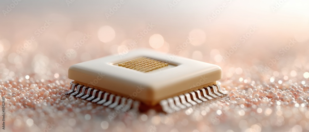 Aufkleber Close-up of Quantum Processor Chip on Circuit Board with National Emblem - Technology Innovation and AI Advancement Concept for Industrial Future