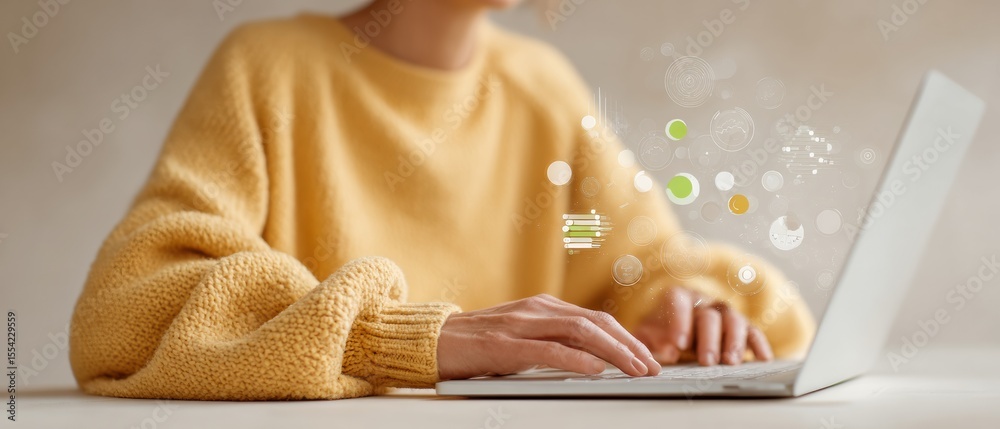 Aufkleber Modern Digital Workflow with Progress Tracking and Optimization Charts on Laptop Enhancing Productivity and Efficiency in Tech-Driven Workplaces