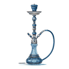 Traditional Middle Eastern Hookah with Ornate Blue Design