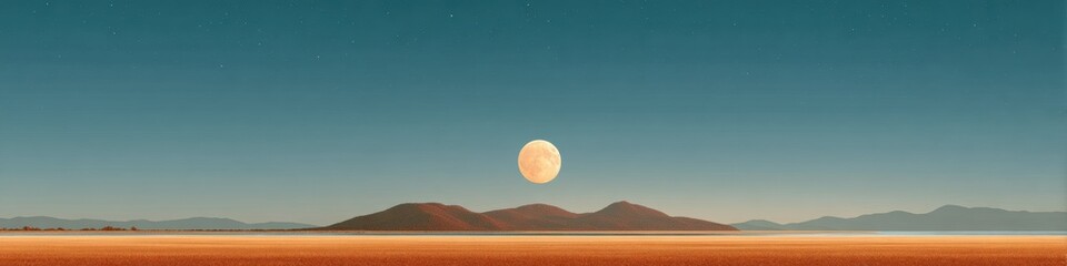 Cosmic Harmony Over Tranquil Countryside with Planet Alignment and Large Moon - Serene Night Sky for Travel and Outdoor Relaxation Promotion