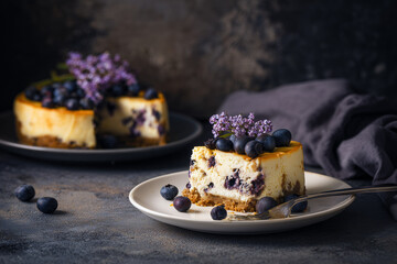 San Sebastian cheesecake with blueberries