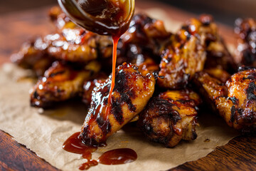 Deliciously Glazed Chicken Wings with Sauce Drizzle. Chicken Wing Day 