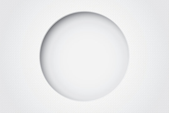 White bond paper rough textured with 3D circle shape frame paper cut style graphic illustration have blank space.