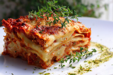 Lasagna with a Garnish of Thyme. National Lasagna Day 