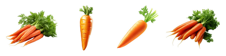 Fresh Carrots with Leaves Isolated on Transparent Background