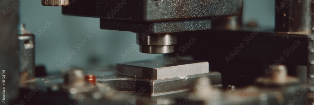 Poster Industrial Tensile Testing Machine Applying Force on Metal Specimen for Material Resilience and Quality Assurance in Engineering and Manufacturing Labs