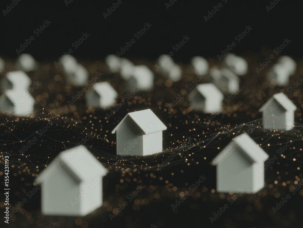 Fototapete Futuristic Ledger Security Network Connecting Digital Property Structures on Grid for Blockchain Real Estate Investment and Secure Ownership Verification
