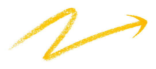 Yellow arrow symbol colored pencil isolated on transparent background