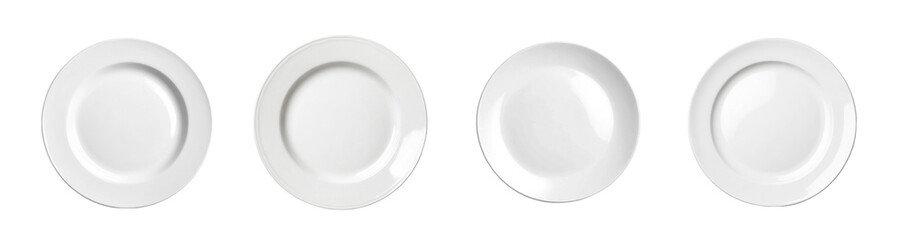 Empty White Plates Isolated on Transparent Background
