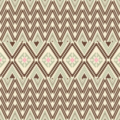 Earthy Tone Traditional Embroidery Art Abstract with Pixel Art Designs for Textile Print