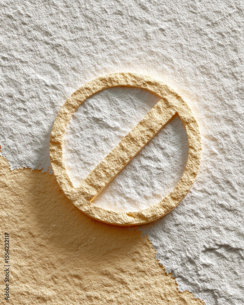 Poster Rough textured prohibited sign with diagonal slash on powdery surface symbolizing entry restriction and ban for modern graphic design and digital content use