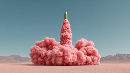 Commercial Rocket Launch with Red Smoke in Desert Landscape Symbolizing Power Innovation Market Disruption and High Impact Breakthrough Technology
