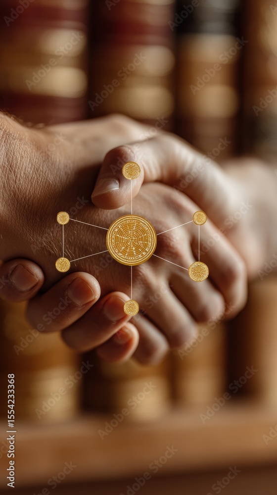 Aufkleber business handshake with digital p2p network overlay symbolizing collaborative partnerships and moder