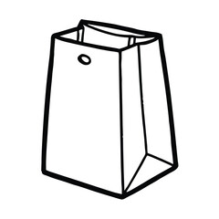 Simple paper shopping bag outline vector illustration in black and white