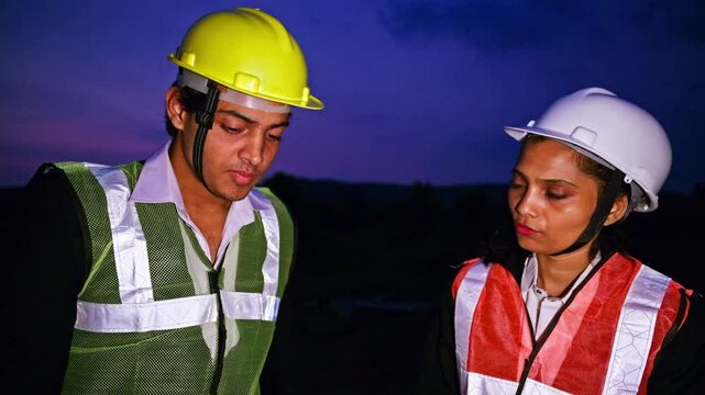 Night Site Discussion Among Engineer and Coworker