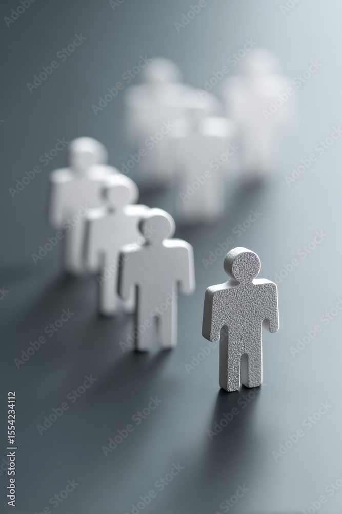 Poster modern business concept of employee redundancy with interconnected white figures, one piece detached