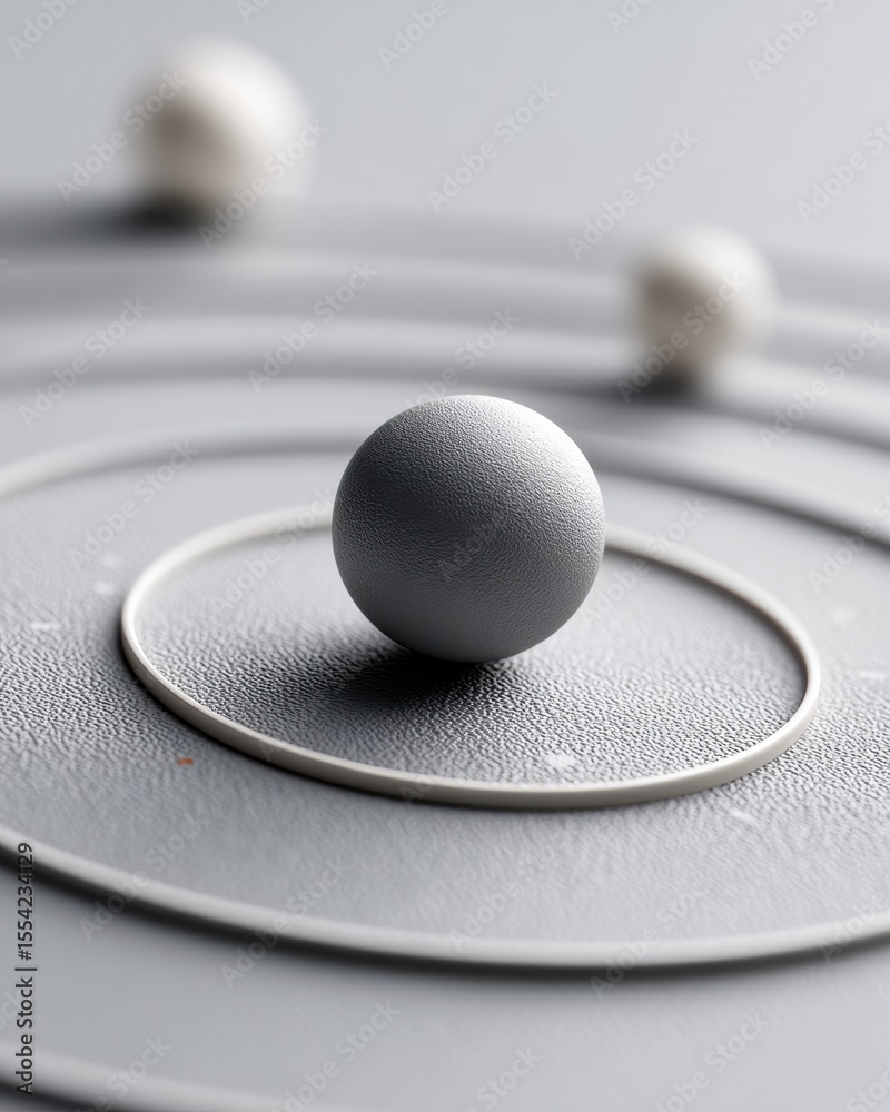 Aufkleber Minimalist abstract planetary model with textured spheres on concentric rings in muted tones for modern scientific and educational design content
