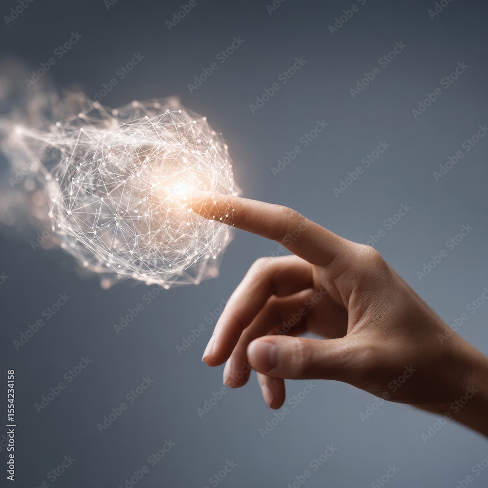 Aufkleber Quantum Optimization Concept with Human Hand Touching Digital Globe of Interconnected Nodes Highlighting AI Innovation and Futuristic Network Links