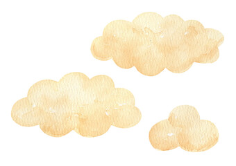 Watercolor clouds set, hand drawn isolated illustration for kids. Cute neutral drawing