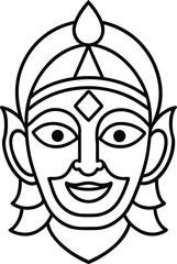 Cultural Folk Mask of India in Simple Line Art