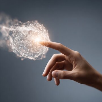 Quantum Optimization Concept with Human Hand Touching Digital Globe of Interconnected Nodes Highlighting AI Innovation and Futuristic Network Links