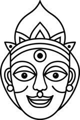 Decorative Folk Face Mask in Indian Line Style