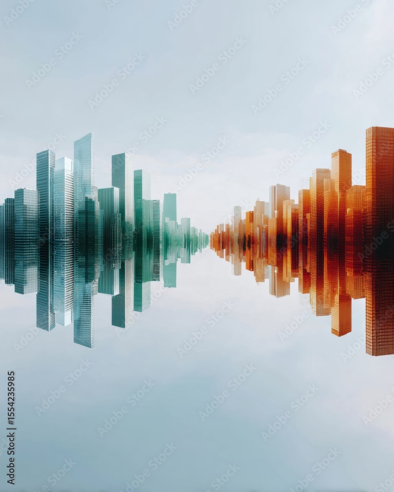 Poster digital market crash and downturn graphs overlay on modern cityscape, visualizing financial instabil